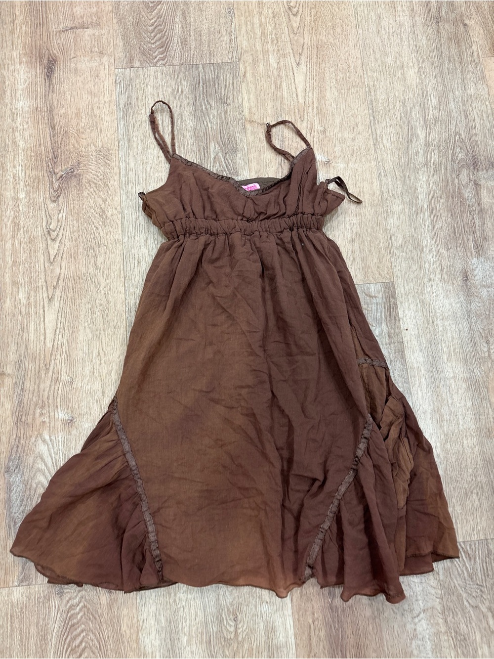 Brown Spaghetti Strap Mini Dress with Smocked Waist